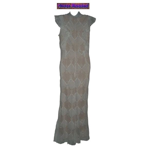 Aqua Dress 70's Boho Beach Destination Wedding Lace Crochet Bohemian Cottagecore - Picture 11 of 16